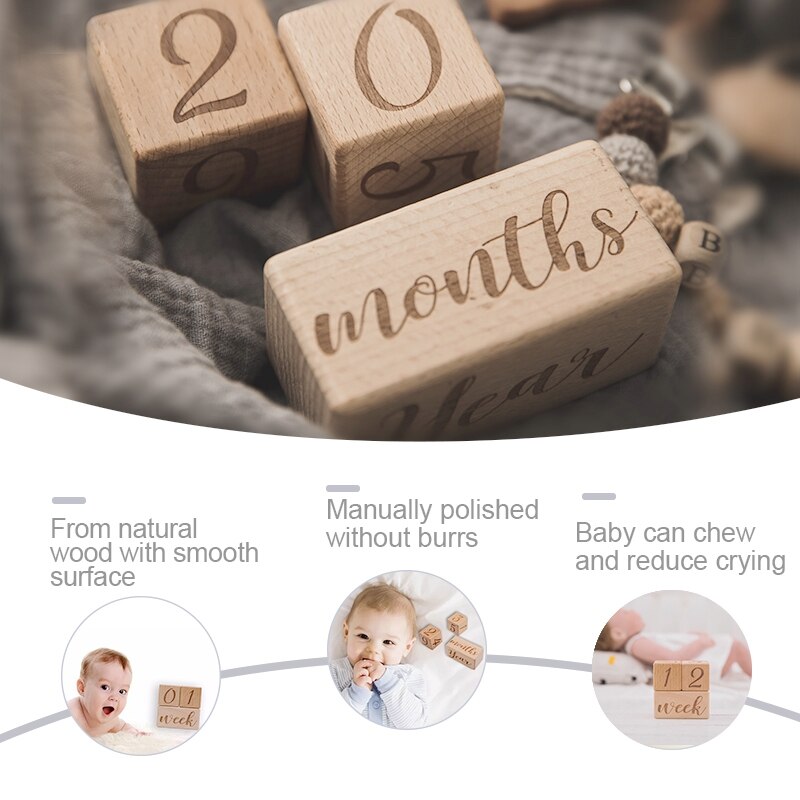 3 stk/sæt baby milepæl kort træblok baby alder firkant graveret nyfødt fødsels souvenir fotografering værktøj tilbehør