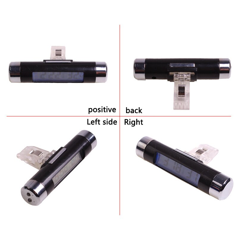 2 in 1 auto voertuig lcd digitale achtergrondverlichting auto thermometer klok kalender display auto luchtrooster uitlaat clip-on klok