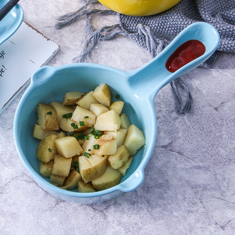 Ceramic Milk Pan Single-handle Milk Noodle Pan Flat-bottomed Baking Tray for French Fries Instant Pot