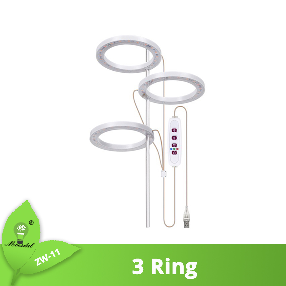 Luz LED anular para plantas, luz de crecimiento pequeño, atenuación de sincronización USB, adecuada para plantas de interior, luz suculenta para peceras: 3 Ring / Natural light