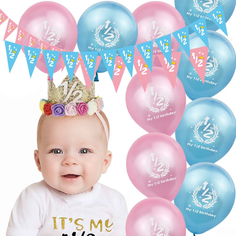 Half Birthday Party Decorations Kit It's My 1/2 Birthday Banner Balloons Crown Hat For 6 Months Baby Girl Boy Baby Shower Decor