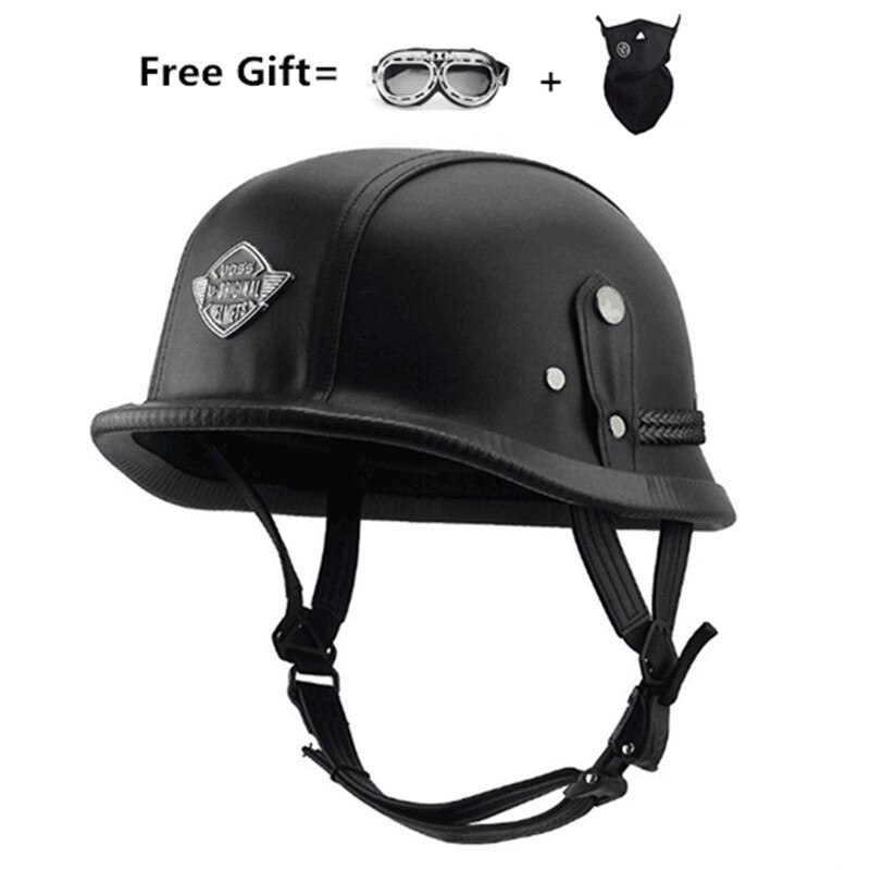 Motorrad Helm Einzigartige 4 Arten M/L/XL Deutsch Stil Halbe Gesicht Helm Deutsch Leder Vintage Motorrad Helm: black leather / M