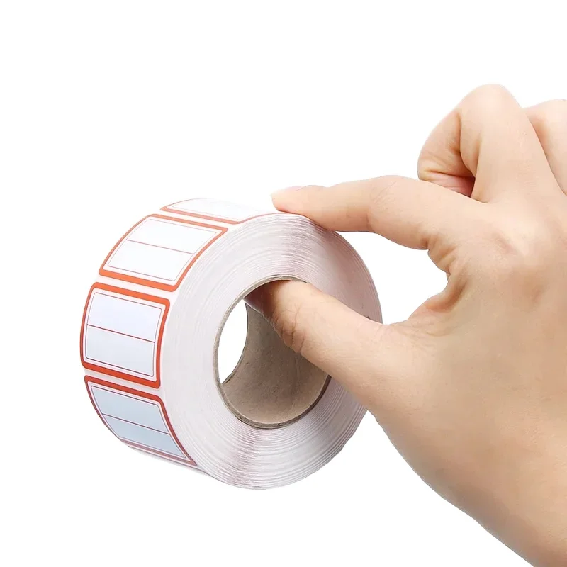 1 rulle = 1000 stk. selvklæbende etiketter til pakning, skrivning, produktkategori, pris, papir, etiketter, rød, sløret farve, emballage, forsyninger