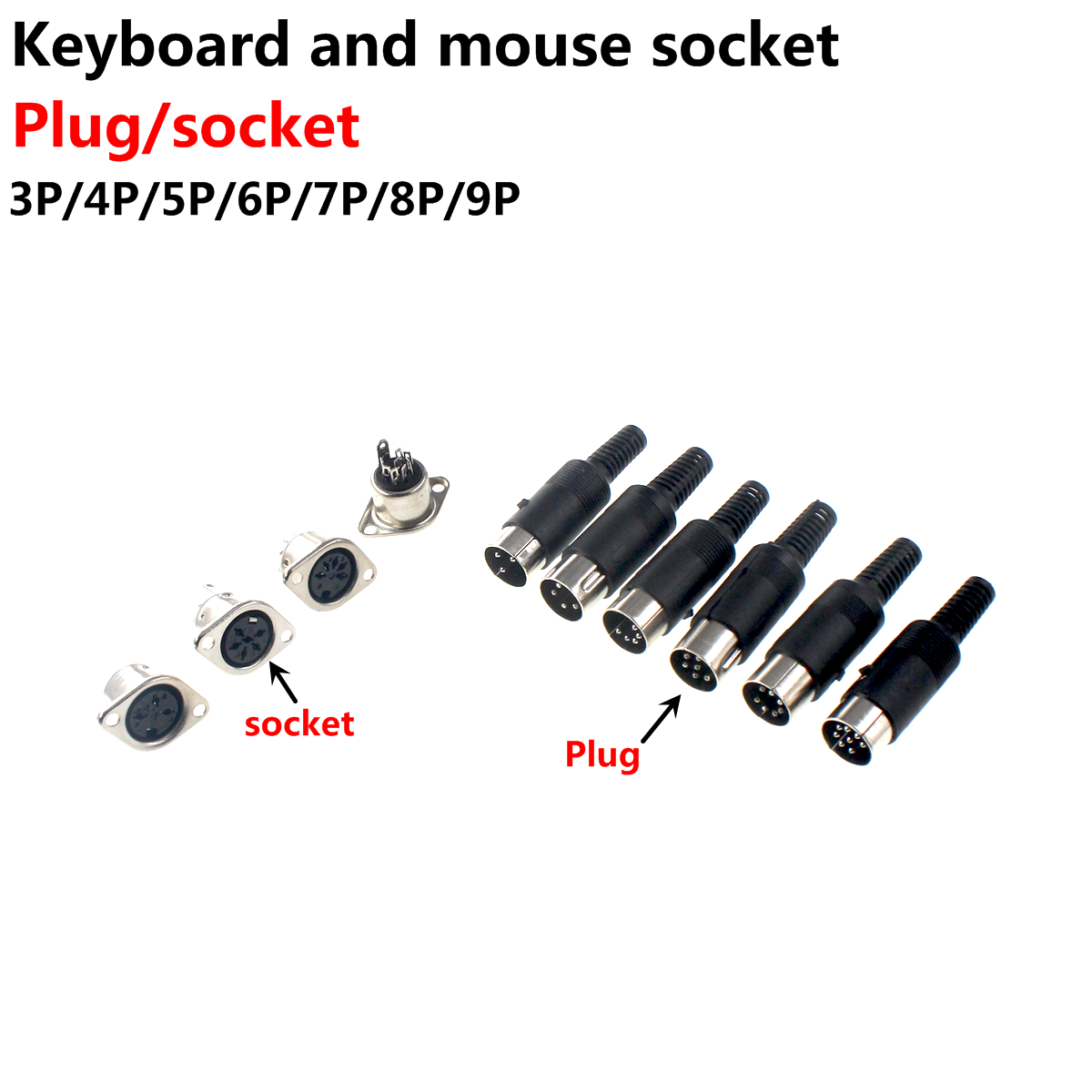 10PCS 5SETS DIN Audio Adapter 3 4 5 6 7 8 Pin DIN Male Plug Plastic Handle Female Socket Hulled Panel Mount Chassis Connector
