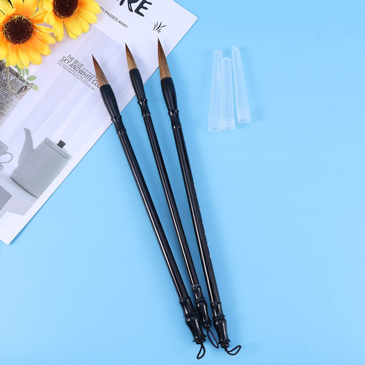 NUOLUX 3 stücke Ausgezeichnete Wolf Haar Chinesischen Caligraphy Kanji Japanischen Sumi Zeichnung Pinsel-Größe Große/Kleine/Mittel (schwarz + Braun)