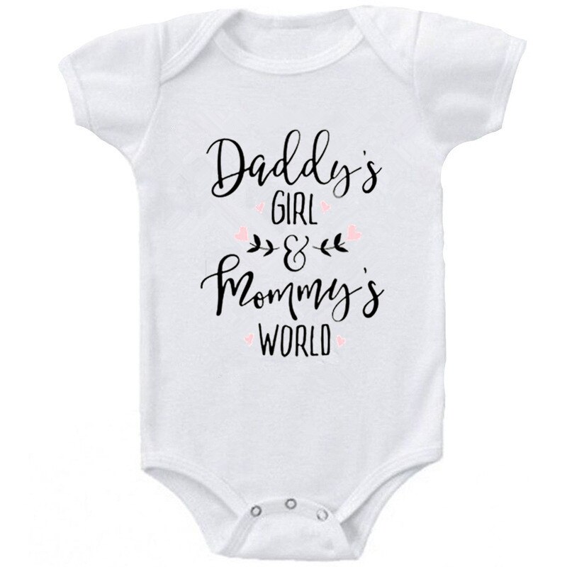 Daddy's Girl Mama Wereld Baby Meisje Kleding Wit Katoen Pasgeboren Bodysuit Leuke Korte Mouw Baby Body Suit Baby meisje Onesie