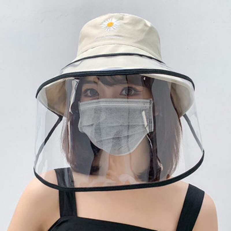Kpop vrouwen madeliefjes bescherming emmer hoeden vrouwelijke zonneklep afneembare transparante masker vissershoed met plastic schild: 4