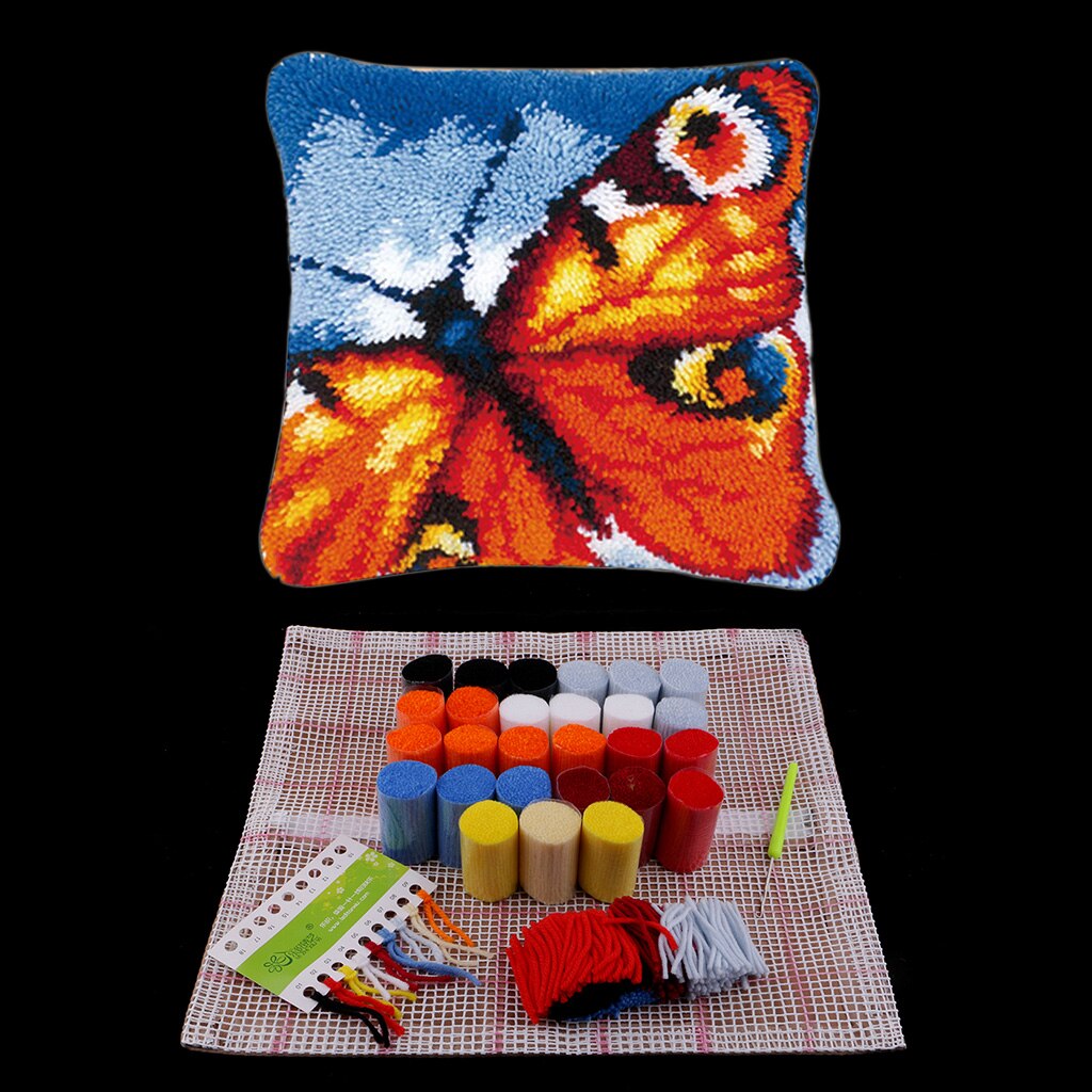 ACSEND DIY Klink Haak Kits, Kussenhoes Tapijt Maken Kits, Leuke Kat Kussensloop Patroon Gedrukt 17x17 Inch Gehaakte Handwerken Knutselen Voor Kinderen En Volwassenen 4992s4v1x