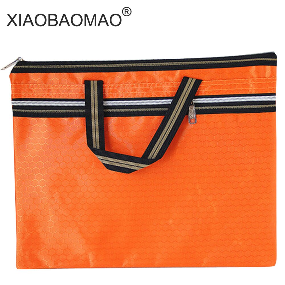 Large capacity file organizer A4 document bag zipper bag office school paper file folder: Orange