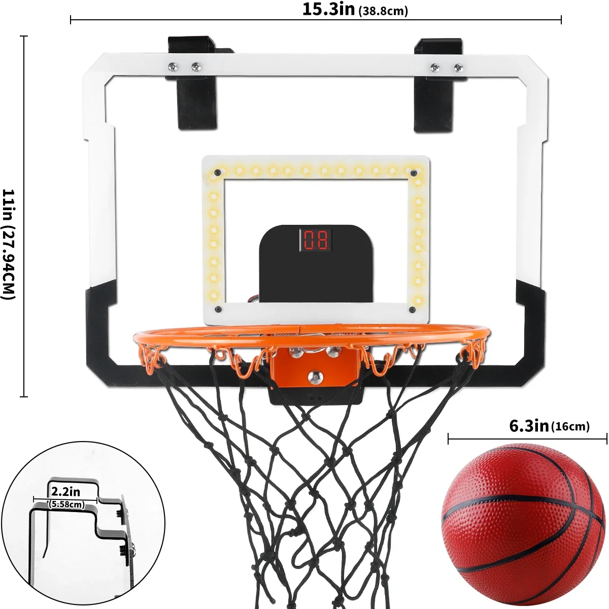 Canestro da basket per bambini per interni ed esterni, mini tabellone da basket sopra la porta con 3 palline, regalo giocattolo per bambini e adolescenti