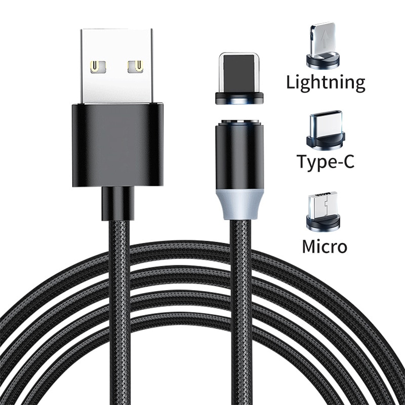 LED Magnetic Micro USB Cable Magnet Plug Type C Charge 3 In 1 Cord for iPhone Huawei Samsung XiaoMi 1m Phone Cable