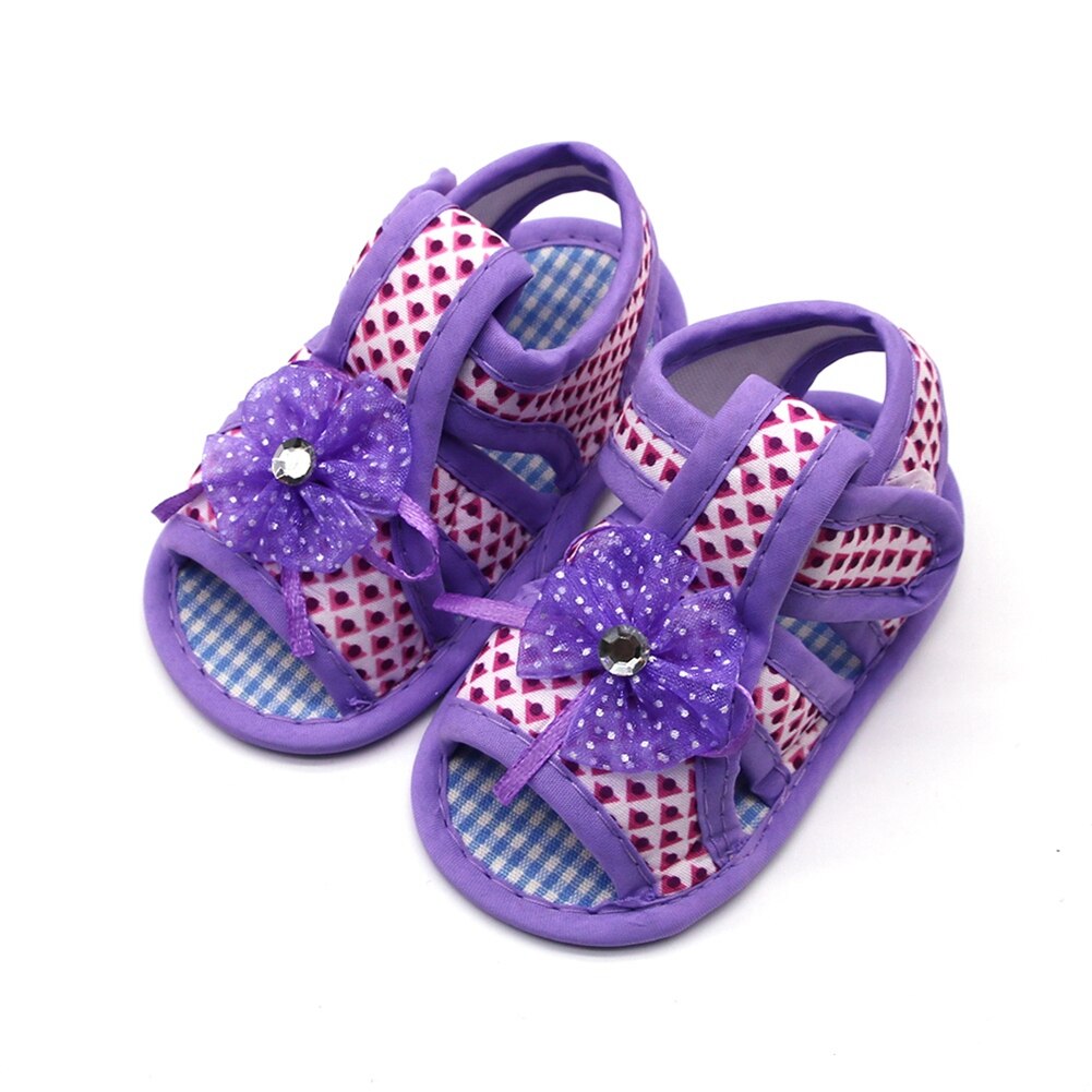Sandales d'été en coton pour -né fille, chaussures de princesse à semelles souples, motif de fleurs creuses
