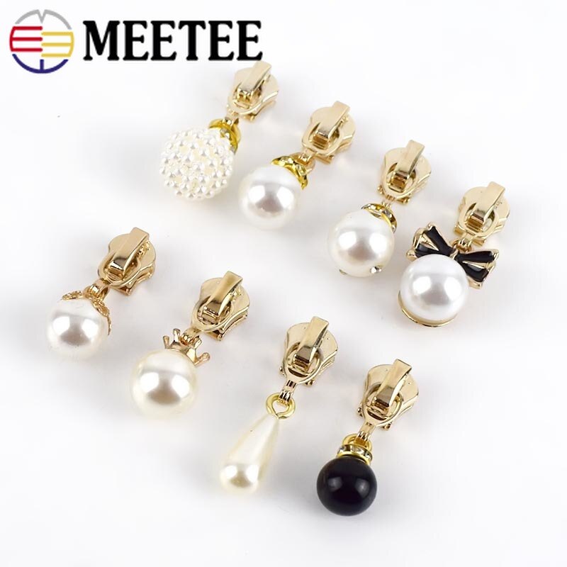 10pcs Meetee 3# Pearl Puller Zinc Zipper Slider for Metal Zippers DIY Bag Costume Decoration Zip Silder Head Sewing Accessories