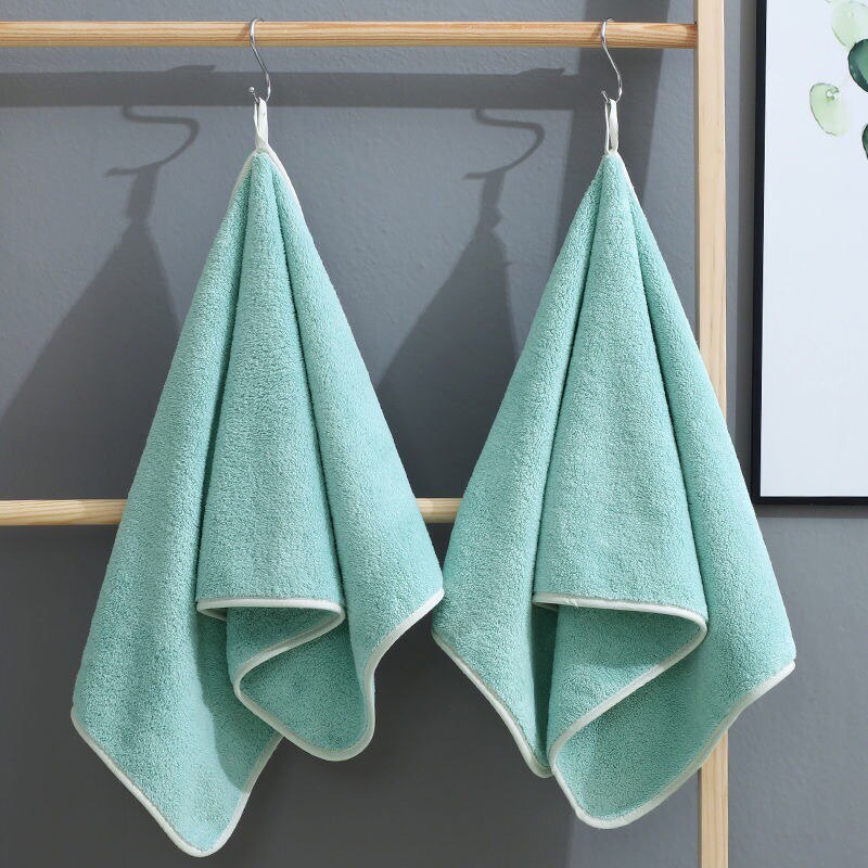 2 Pcs Soft Face Towels Pure Color Adult Face Towels High-density Coral Velvet Bathroom Bathing Absorbent Towel Bathroom Supply: 2Pcs green