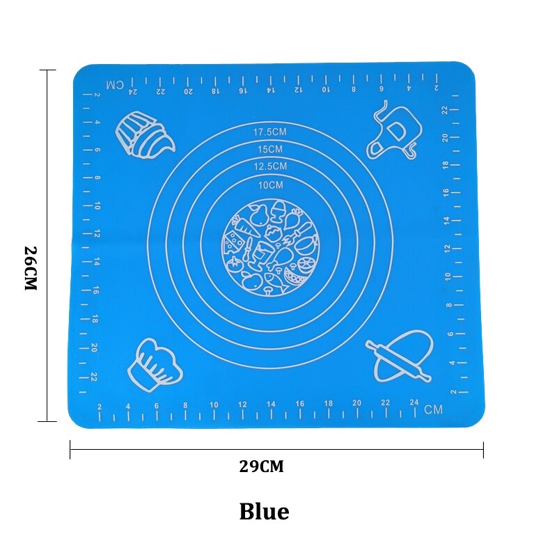 Silicone Baking Mat Thickening Flour Rolling Scale Mat Kneading Dough Pad Baking Pastry Rolling Mat Bakeware Liners: A- Blue - 29 x 26cm