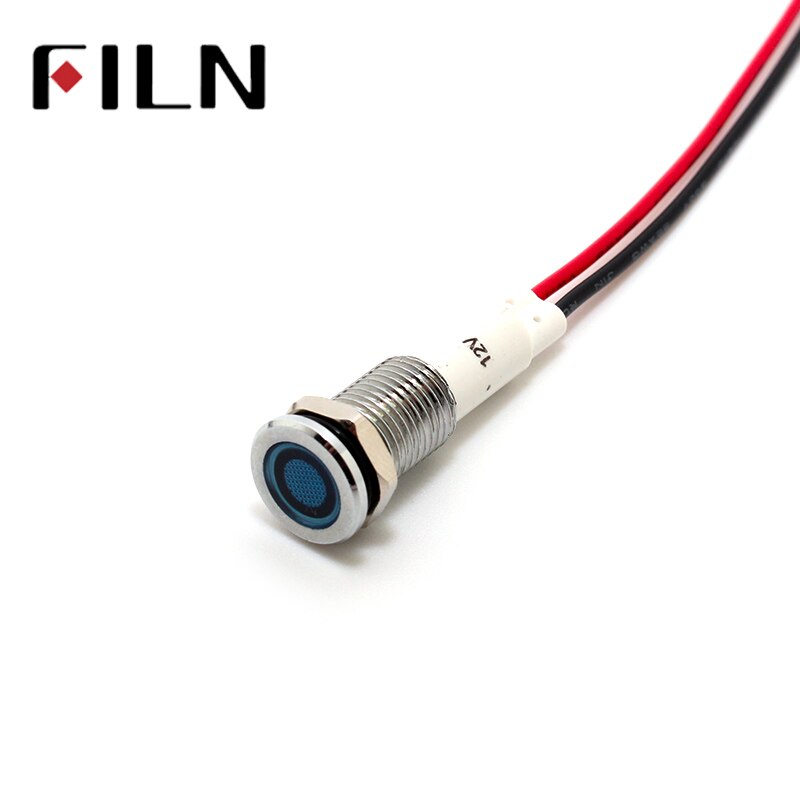 FILN 10mm waterproof warning light metal Indicator lights with wire 6V 12V 24V 110V 220v red yellow blue green white