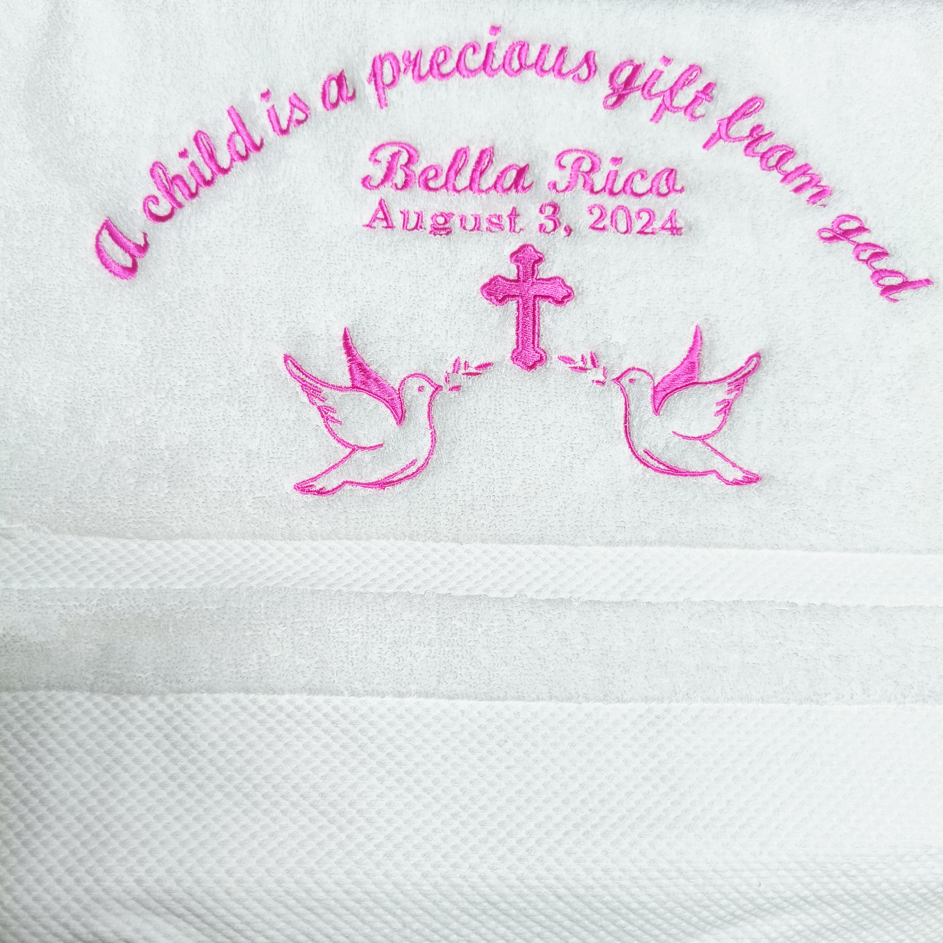 AHSNME Toalla de bautismo personalizada, toallas de baño de 70x140cm para bautizo de bebé, toalla blanca con nombre y fecha: 31 #