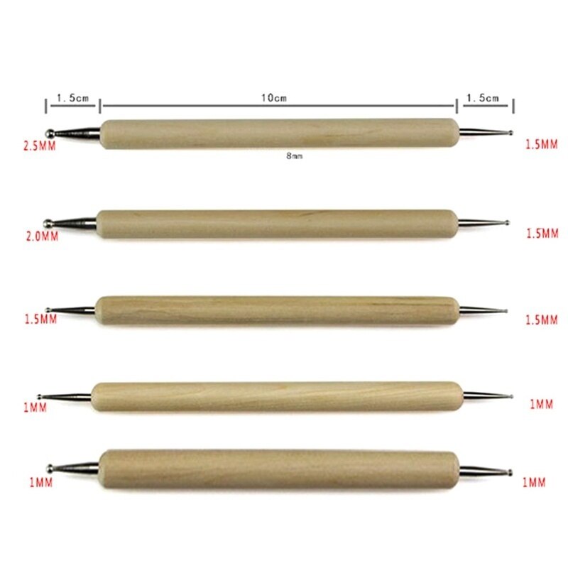 5pcs Wood and Stainless Steel Ball Stylus Polymer Clay Pottery Ceramics Sculpting Modeling Handmade Tools Set