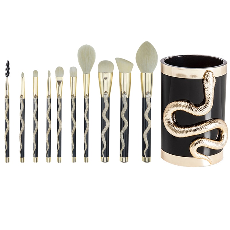 Luxe 10 -delige set make-upkwasten in goud en zilver, koffer, cosmetica, make-uptool, make-upkwastenemmer, opbergdoos