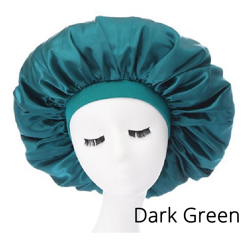 6Pcs/Lot Wide Band Satin Bonnet Cap Hair Bonnets For Women Silky Bonnet For Curly Hair Large Size Sleep Hair Cap: Dark green 6pcs