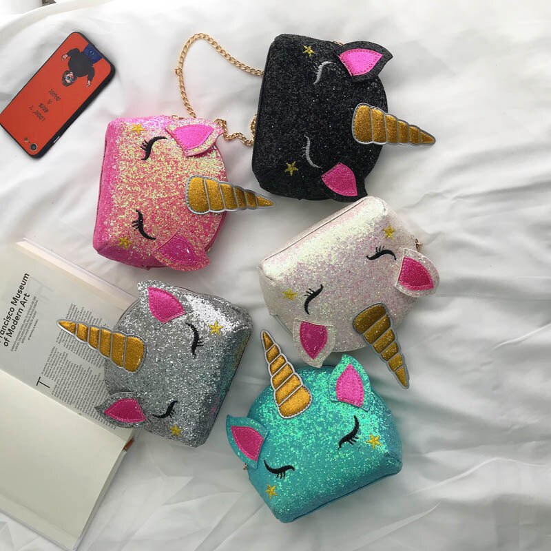 Girls unicorn bag cartoon cute personality sequin chain shoulder messenger bag