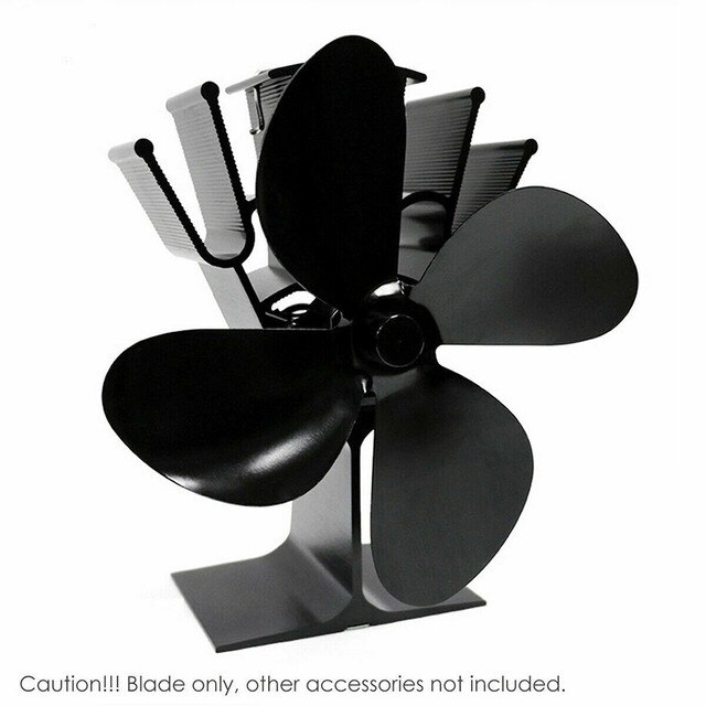 4 Blade Black Haard Ventilator Blad Warmte Aangedreven Houtkachel Fan Hout Brander Haard Fan Accessoires Efficiënte Warmteverdeling: black