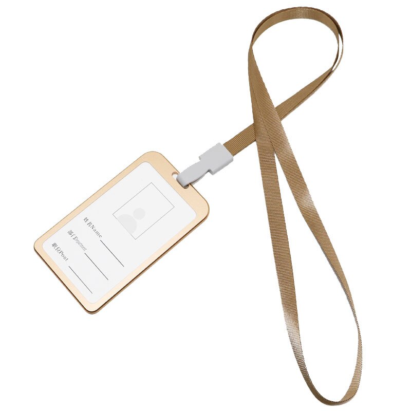 Luxus Aluminium Legierung Vertikale ID Karte Halter mit Lanyard Gold Silber Abzeichen Halter Name Tag Schule Büro Schreibwaren: Gold