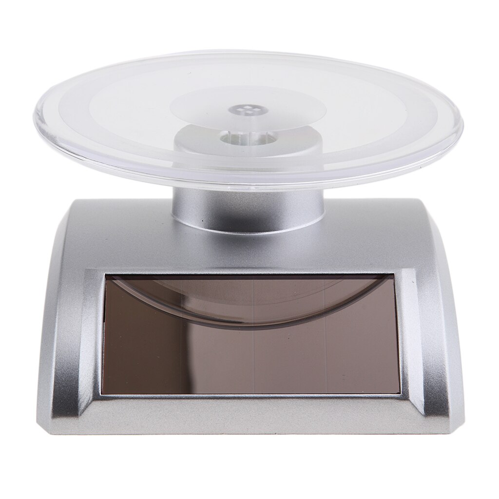 Mini Solar Powered Turntable Rotating Display Stand Holder Watch Phone Jewelry 360 Degree Rotating Jewelry Display: Silver
