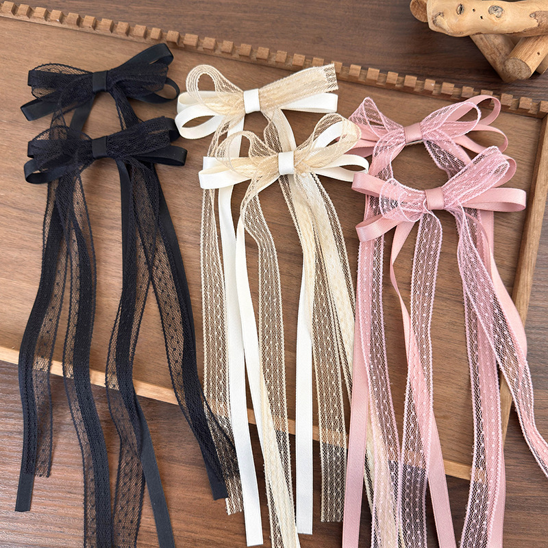 Pinza para el pelo con lazo de encaje coreano, horquillas de Cinta Larga, pasadores, diadema para mujeres y niñas, accesorios para el cabello dulces, joyería de boda