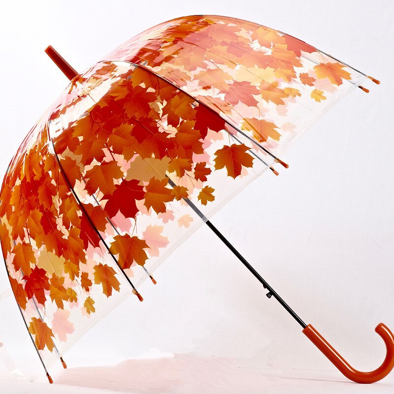 Woman Umbrella 4 Colors Parasol Cute Fresh PVC Transparent Mushroom Leaves Cage Arch Umbrella Child Long/Rain Umbrella: Red