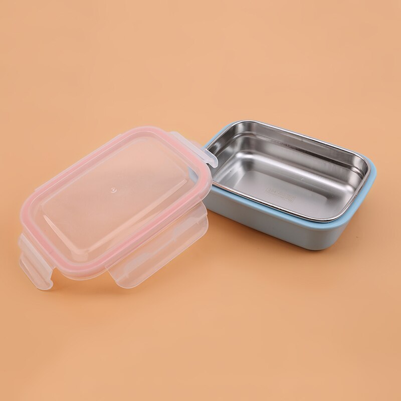Lekvrije Kinderen Bento Lunchbox Voedsel Container Doos Effen Kleur Lunchbox Voor Kinderen Rvs Bento Box: blue