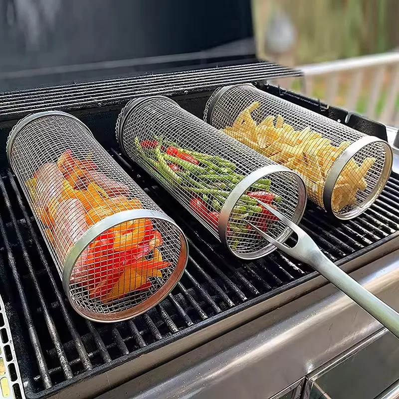 1pc grillrist i rustfrit stål - rund grillrist til udendørs bål - camping, picnic og køkkengrej