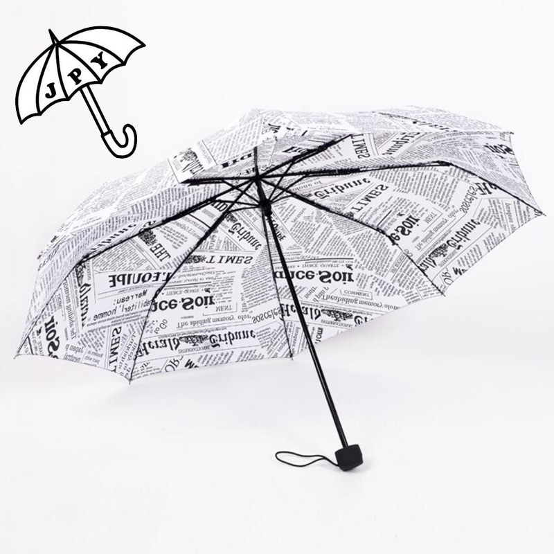 Paraguas Blanco y negro con patrón de papel London, sombrilla de 8 huesos resistente al viento para lluvia y sol para hombre joven