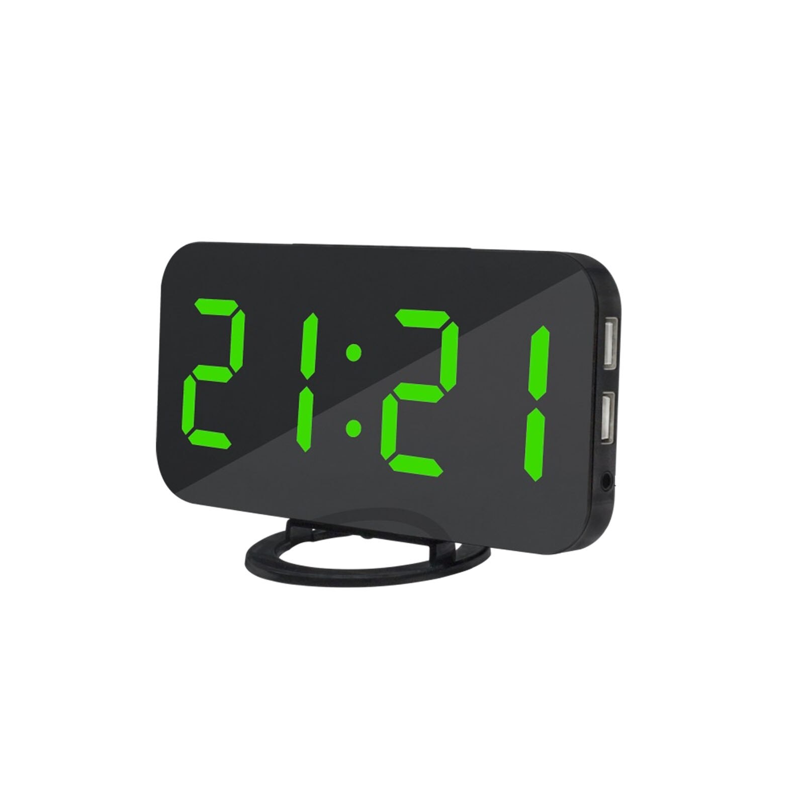 Digital LED Mirror Alarm Clock Dimmable Night Mode Bedside Clock: Green