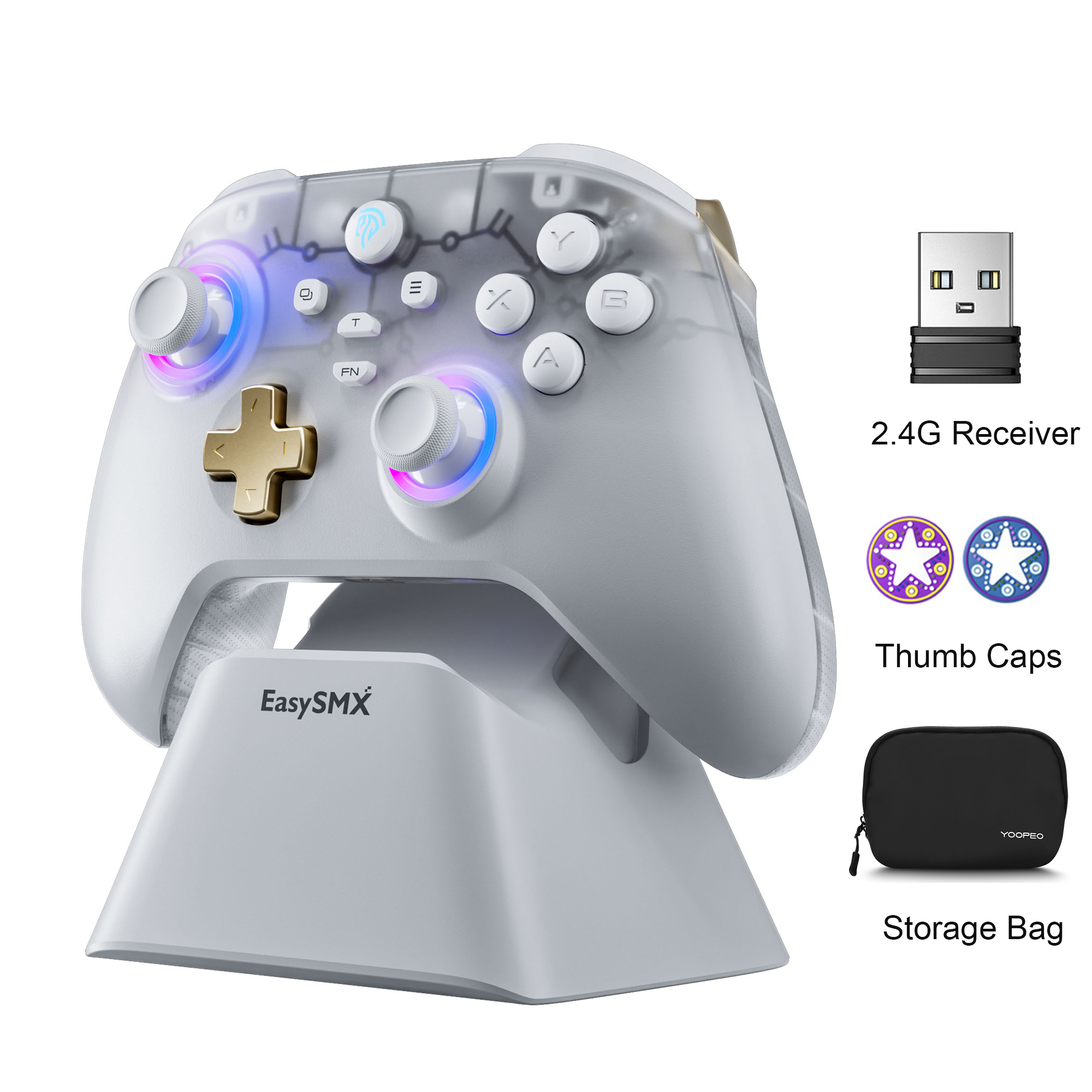 EasySMX D05 Wireless Gamepad with Charging Dock RGB Hall Effect Joysticks Game Controller for PC Nintendo Switch TV Phone: green