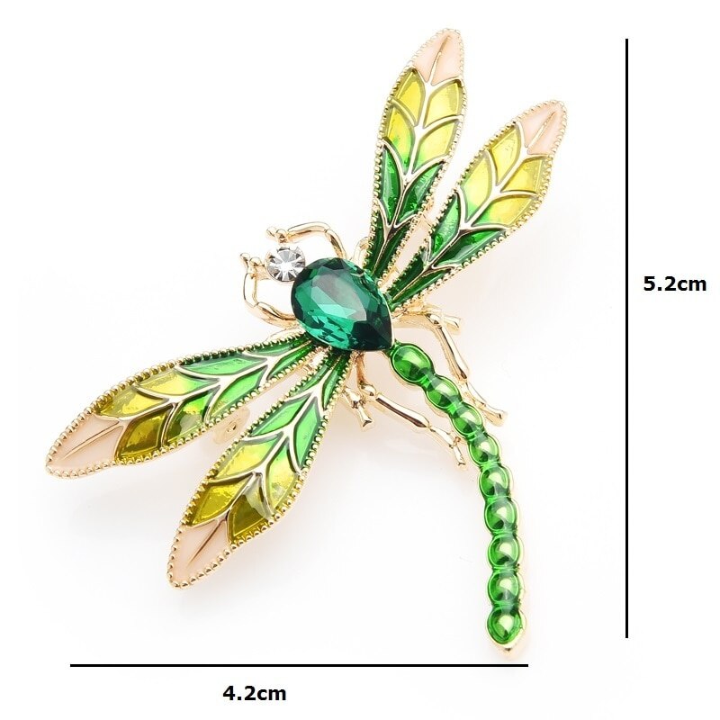 Broches de libélula esmaltados de cristal verde para mujeres y hombres insectos de Metal boda banquete broche de alfileres