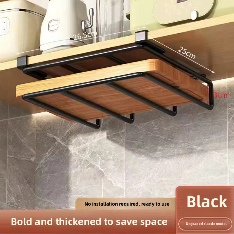 Køkkenophæng med kroge under skab køkkenrulleholder bøjle skærebræt grydelågsholder opbevaringshylde: Lysegrå