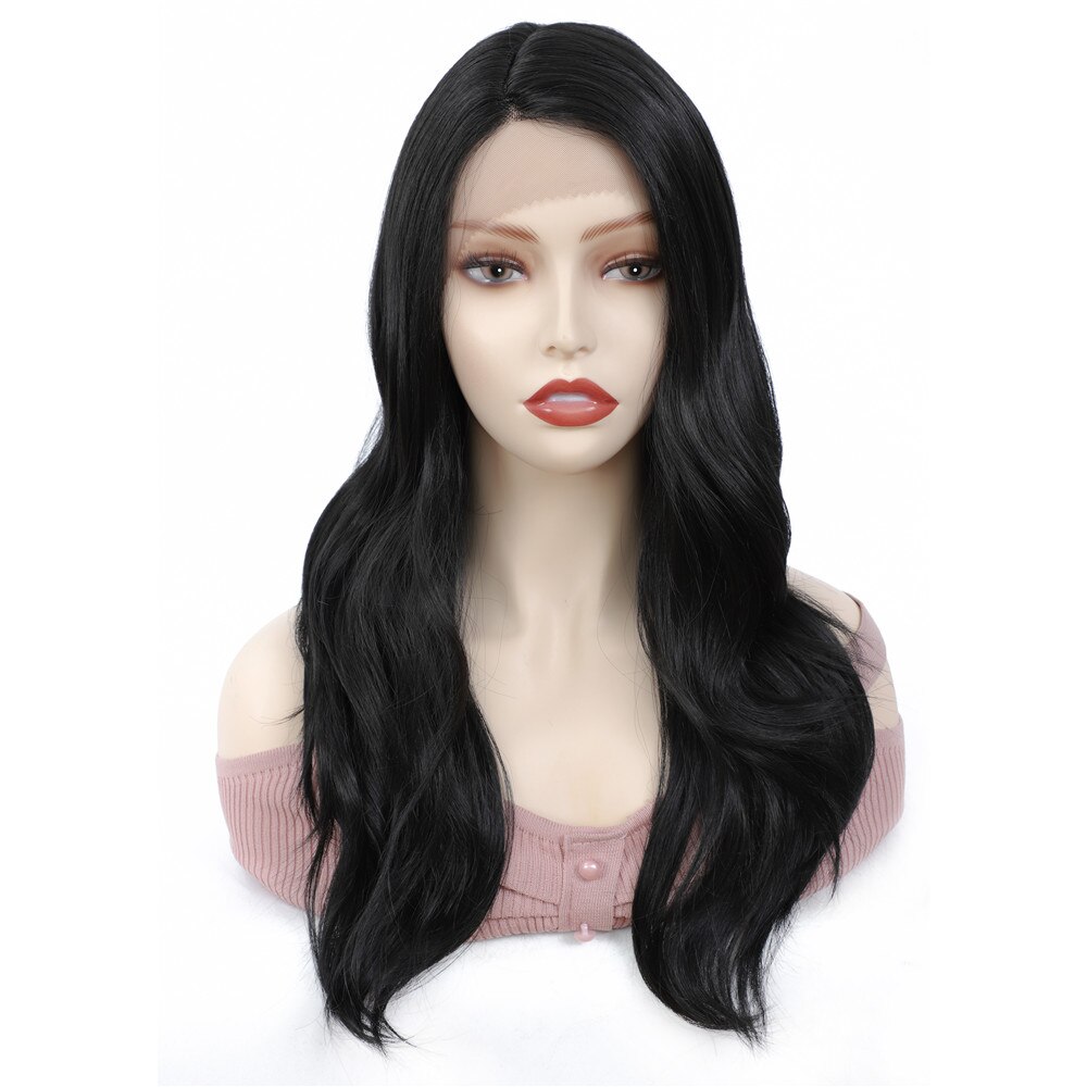 X-TRESS Medium Length Synthetic Wave Black Lace Front Wigs with Natural Hairline Heat Resistant Party Wigs for White Women: 1B