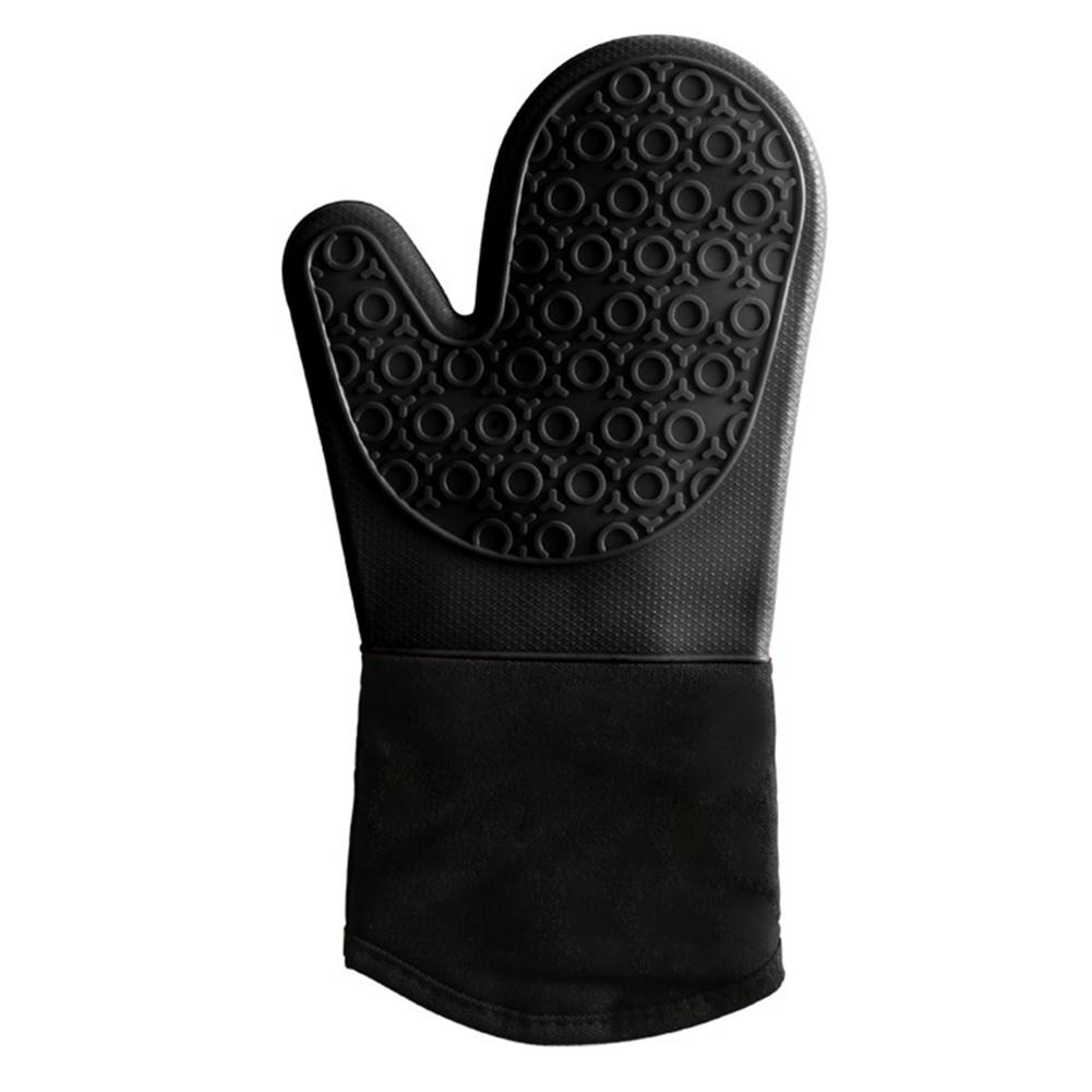 Non-Slip Silicone Oven Mitt Waterproof Heat Resistant Kitchen Gloves Long Cotton Bbq Oven Gloves for Barbecue Cooking Baking: 1Pcs Black