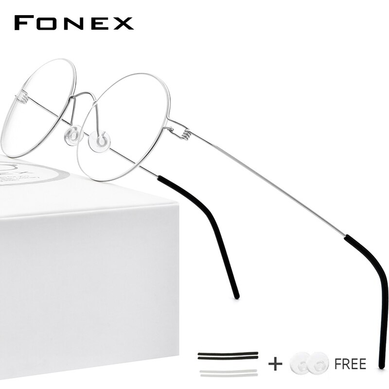 Fonex titanium legering briller ramme mænd vintage runde briller kvinder optisk koreansk recept skrueløs briller 98607: Sølv