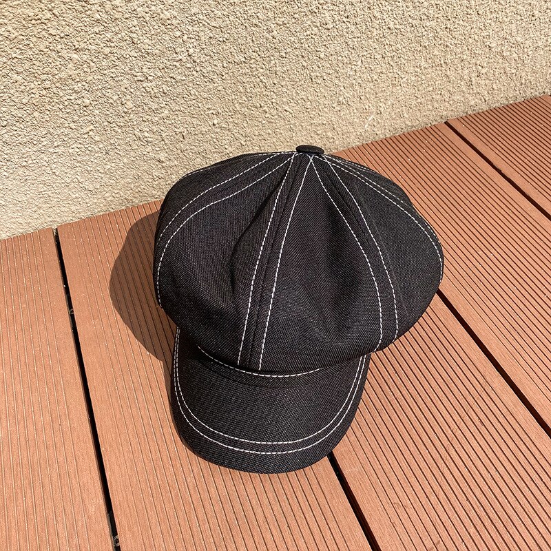 Octagonal cap female British thin black Beret han edition tide restoring ancient ways joker Japanese open wire newsboy beret: MULTI