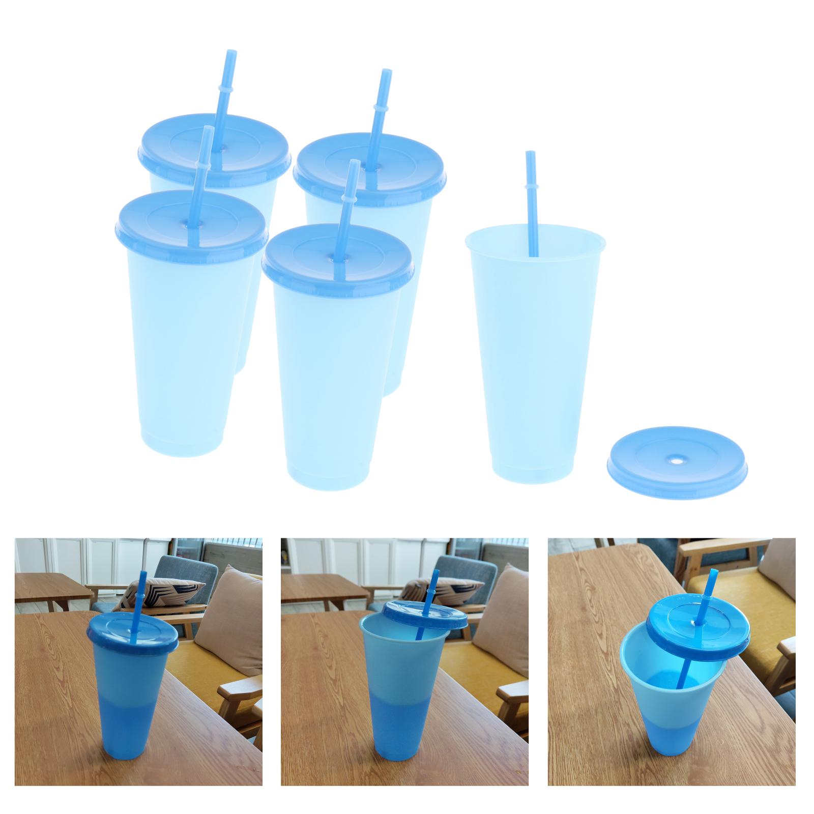 5 Pieces Reusable Thermochromic Color Changing Cup w/ Straw Lid Coffee Cup