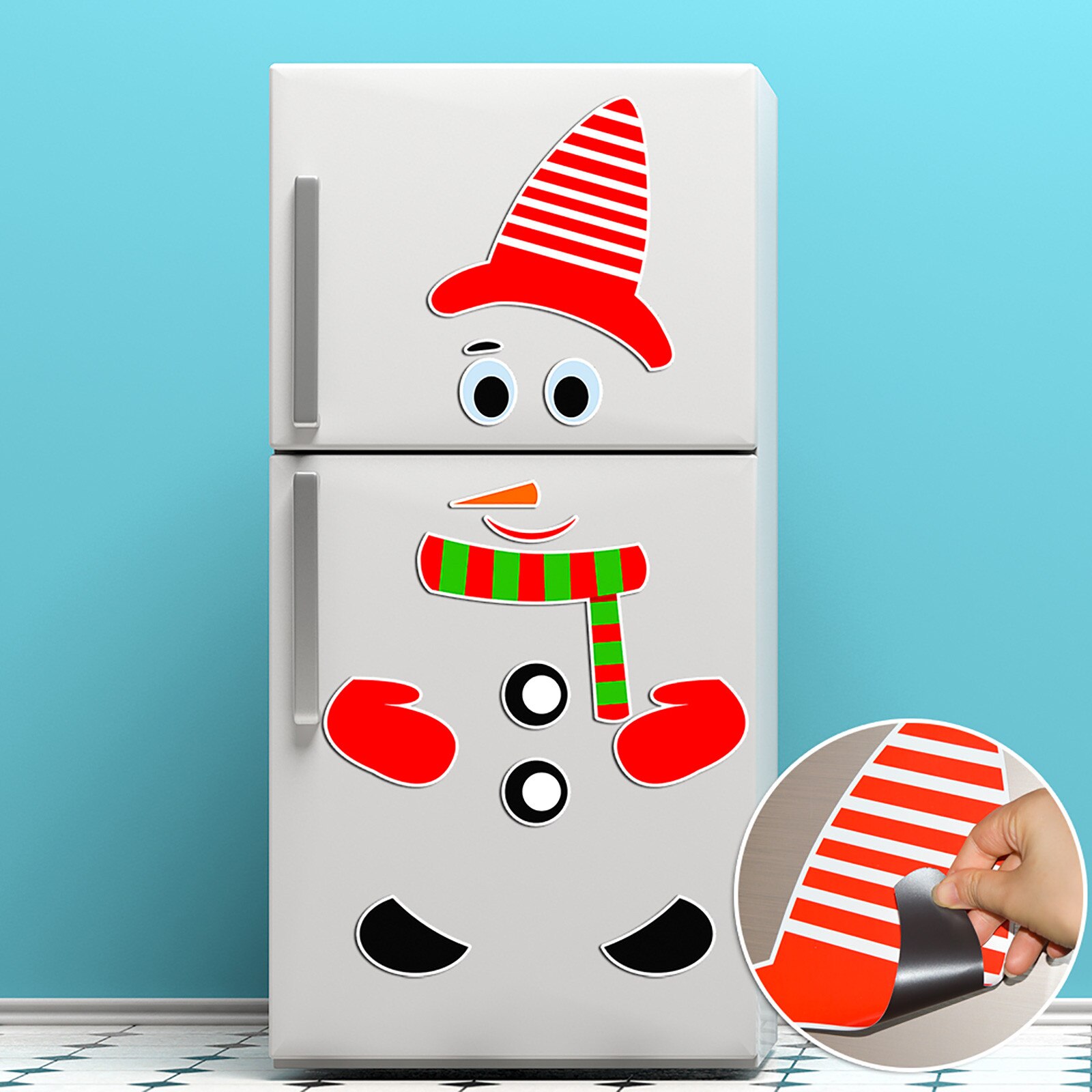 Vägg klistermärke kylskåp klistermärke jul snögubbe magnetisk kyl klistermärke vattentät vägg klistermärke 03: B