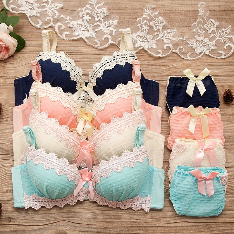 jugendlich Mädchen Bhs und Panty einstellen Spitze Keine Stahl Ring Mädchen Bh einstellen, einstellbar sexy Mädchen Schüler Unterwäsche Slip Büstenhalter 3/4 Tasse