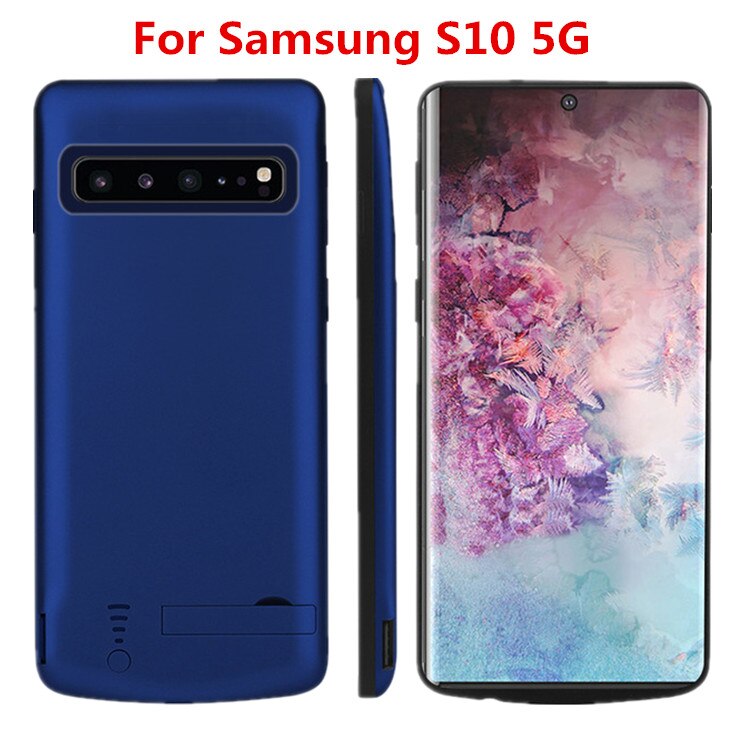 For Samsung Galaxy S10 5G S10 Battery Charger Case 5000mAh Extended Powerbank Case for Samsung S10 S10 Plus Case Stand Bracket: S10 5G blue