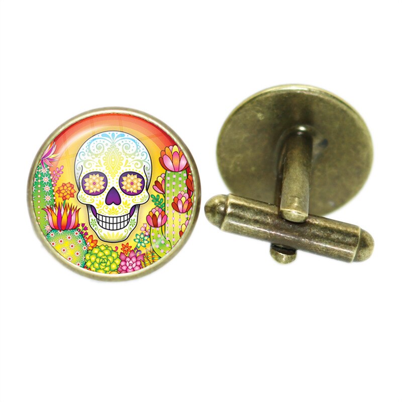 Boutons de manchette squelette Vintage pour hommes, verre rond, de crâne blanc, de mariage, chemise, costume, accessoires bijoux à la: Rouge