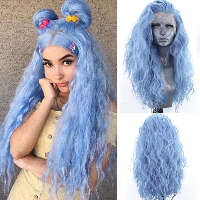Bombshell Synthetic 13*3 Lace Front Wig Sky Blue – Grandado