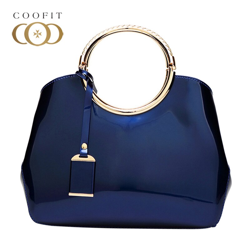 Coofit Weibliche Elegante Ring Handtasche Großzügige Goldene Griff Hülse Tasche Womens Feste PU Schulter Taschen Abend Taschen Für Dame