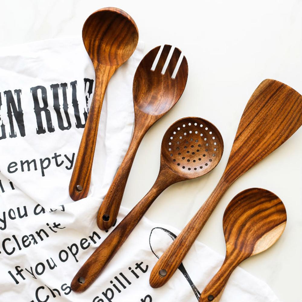 Wooden Spatula Scoop Colander Cooking Utensil Set Kitchen Supplies Cooking Tools Non-stick Hand Wok Shovel Kitchen Tools
