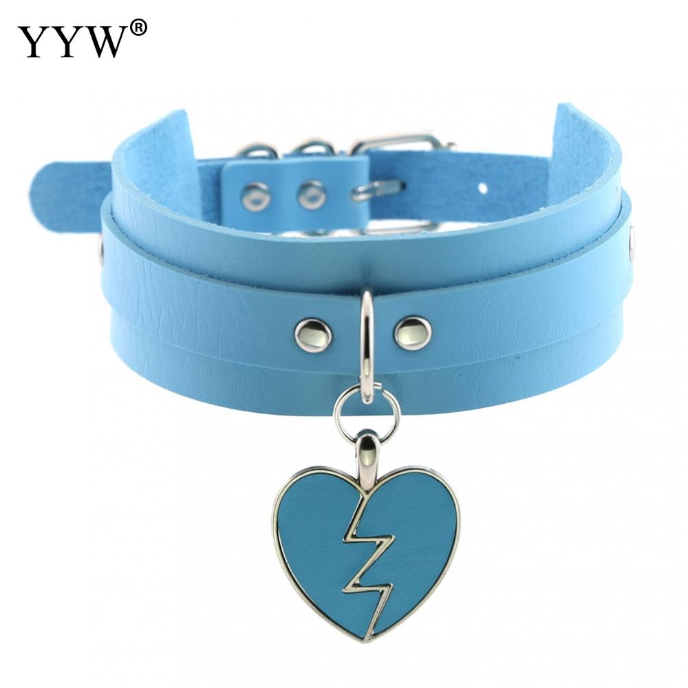 Zwarte Punk Hart Choker Kraag Goth Kettingen Rock Gothic Sieraden Leer Choker Vrouwen Meisjes: light blue